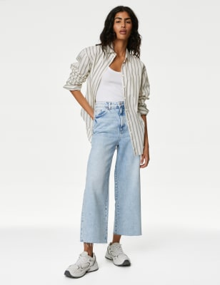 Lyocell Blend High Waisted Wide Leg Jeans