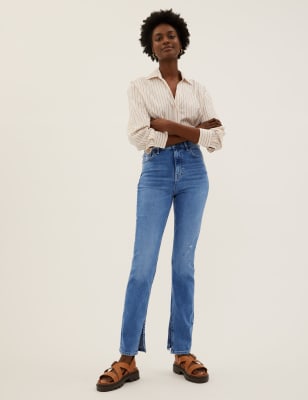 Split Hem Slim Straight Leg Jeans