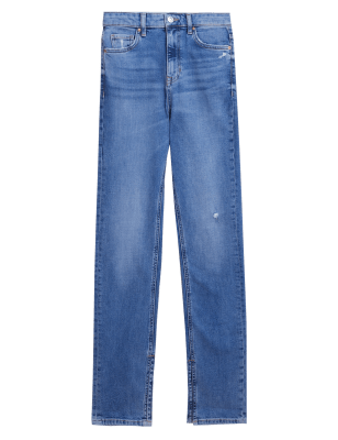 

Womens M&S Collection Schmal geschnittene Jeans mit geschlitztem Saum und geradem Bein - Medium Indigo, Medium Indigo