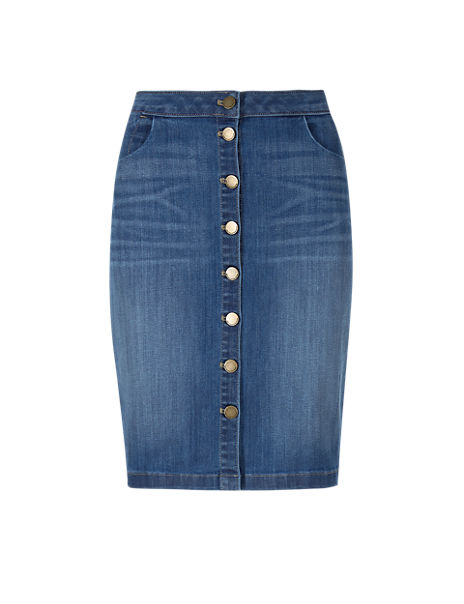 Button-Through Denim Pencil Skirt | M&S Collection | M&S