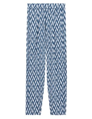

Womens M&S Collection Jersey Printed Relaxed Tapered Trousers - Blue Mix, Blue Mix