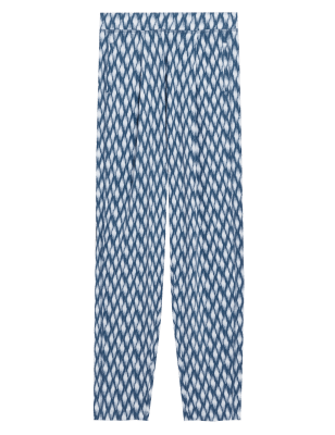 

Womens M&S Collection Jersey Printed Relaxed Tapered Trousers - Blue Mix, Blue Mix