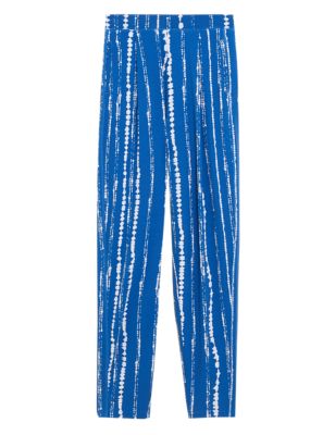 Womens M&S Collection Jersey Printed Relaxed Tapered Trousers - Bright Blue Mix