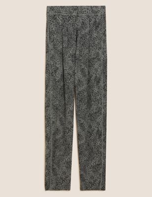 M&S Womens Jersey Printed Relaxed Tapered Trousers