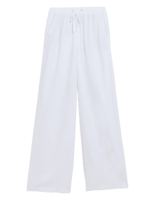 

Womens M&S Collection Linen Rich Wide Leg Trousers - Soft White, Soft White