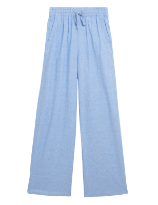 

Womens M&S Collection Linen Rich Wide Leg Trousers - Light Chambray, Light Chambray