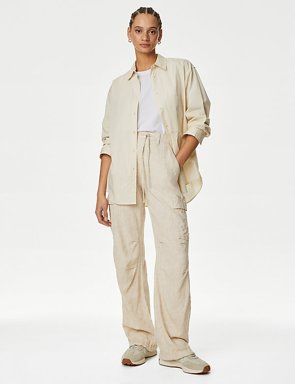 Linen Rich Straight Leg Cargo Trousers - AT