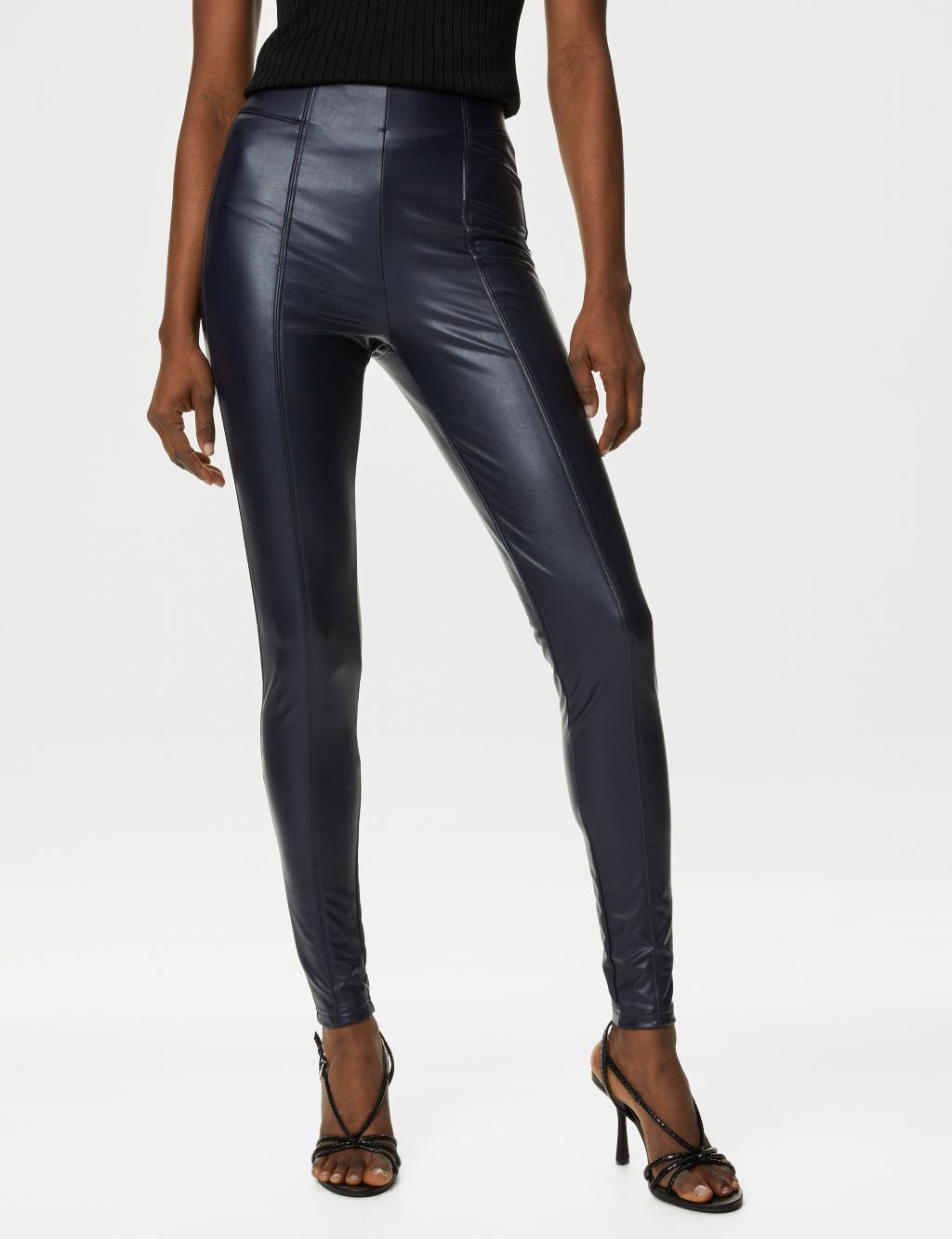 Leather Look High Waisted Leggings image 3