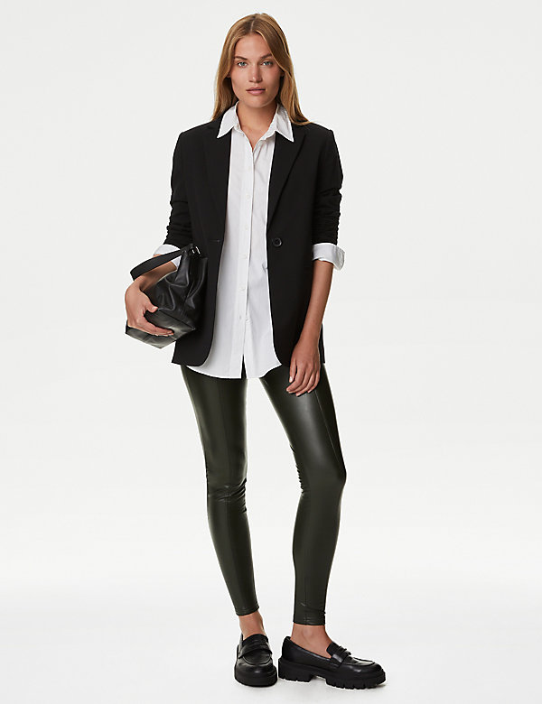 Leather Look High Waisted Leggings - CA