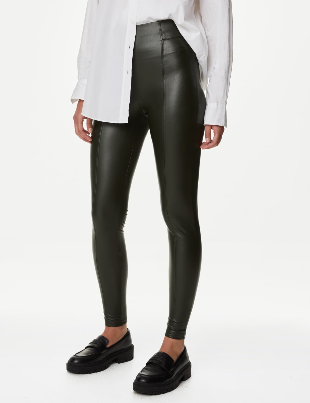 Leather Look High Waisted Leggings image 3