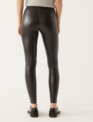 High Waisted Faux Leather Zipper glossy leather Skinny pants – SOUISEE