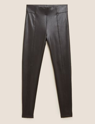 Pgeraug leggings for women Leather Contrast Zipper Design High Waist Skinny  pants for women Black S