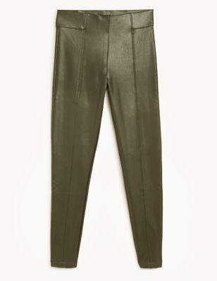 M&S Womens Leather Look High Waisted Leggings