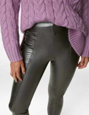 Leather Look Sparkly Side Stripe Leggings