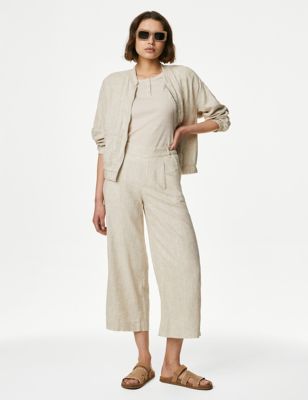

Womens M&S Collection Linen Rich Wide Leg Cropped Trousers - Oatmeal, Oatmeal