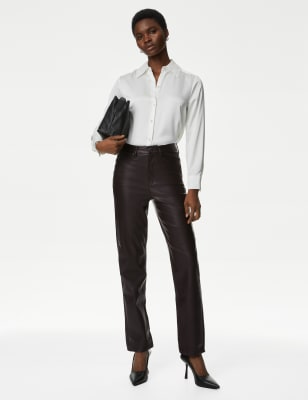 Leather Look Straight Leg Trousers