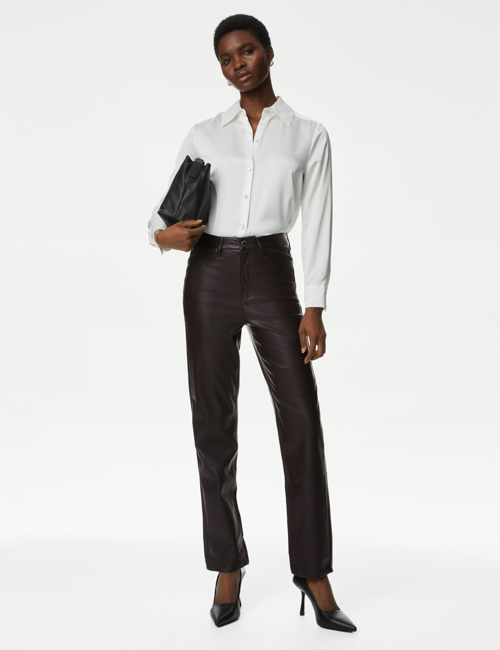 Leather Look Straight Leg Trousers image 1