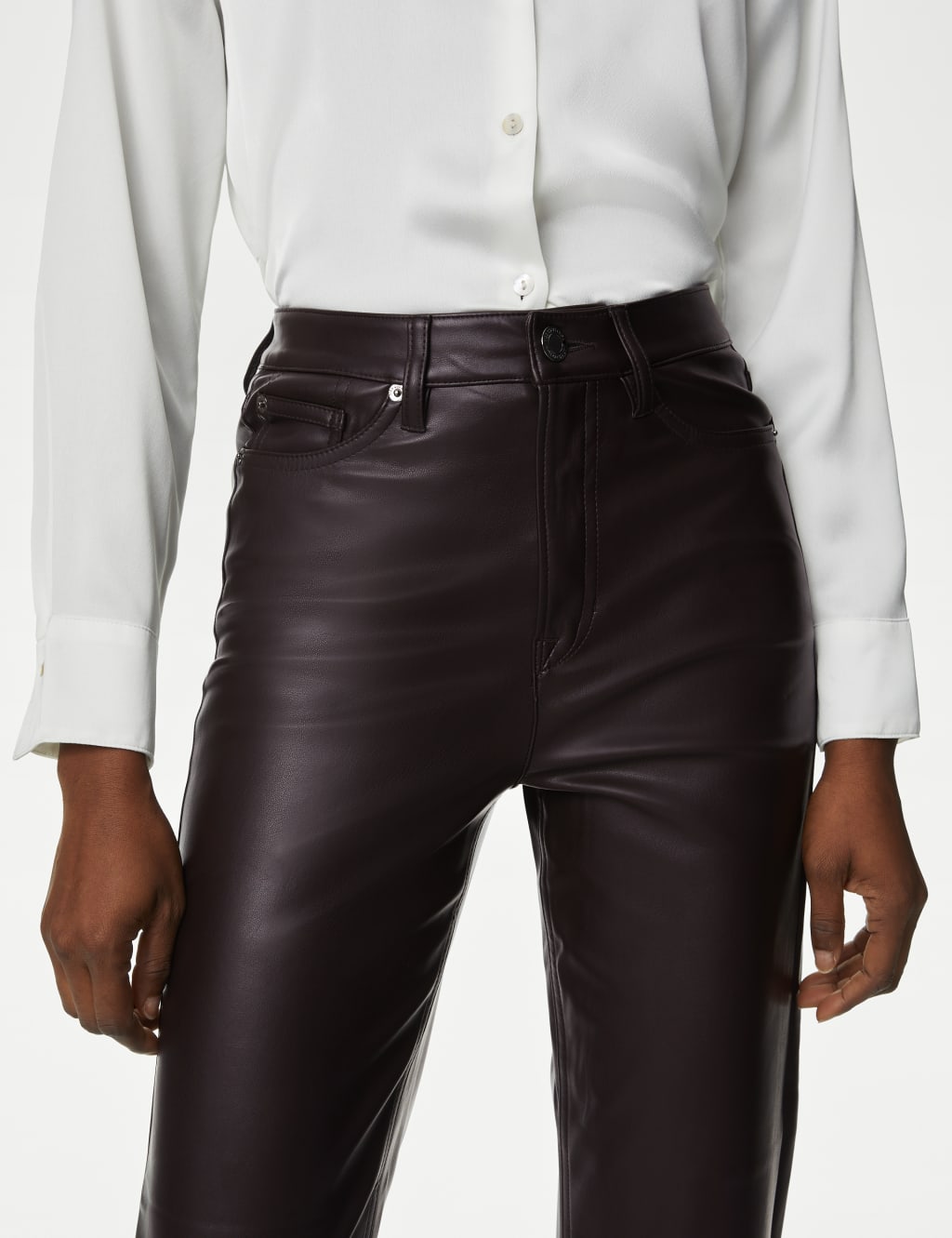Leather Look Straight Leg Trousers image 3