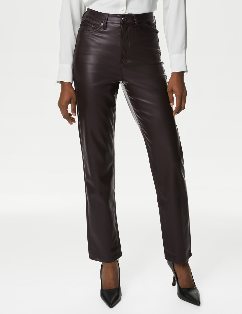 Leather Look Straight Leg Trousers image 4