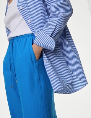 

Womens M&S Collection Linen Blend Wide Leg Trousers - Bright Blue, Bright Blue