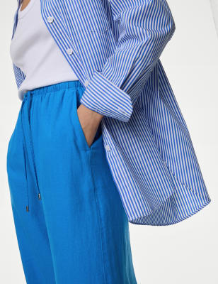 

Womens M&S Collection Hose mit weitem Bein und hohem Leinenanteil - Bright Blue, Bright Blue