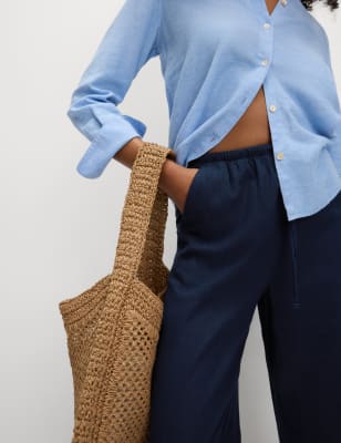 Navy linen sale trousers womens