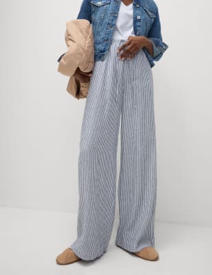 Linen Blend Wide Leg Trousers