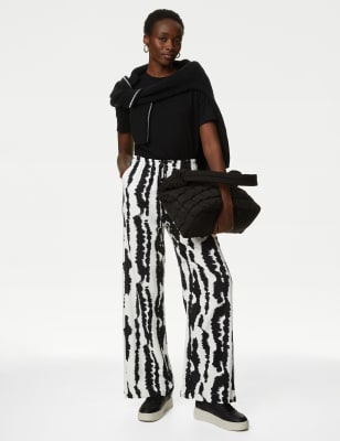 Cream and Black Zebra Print Wide Leg Pants