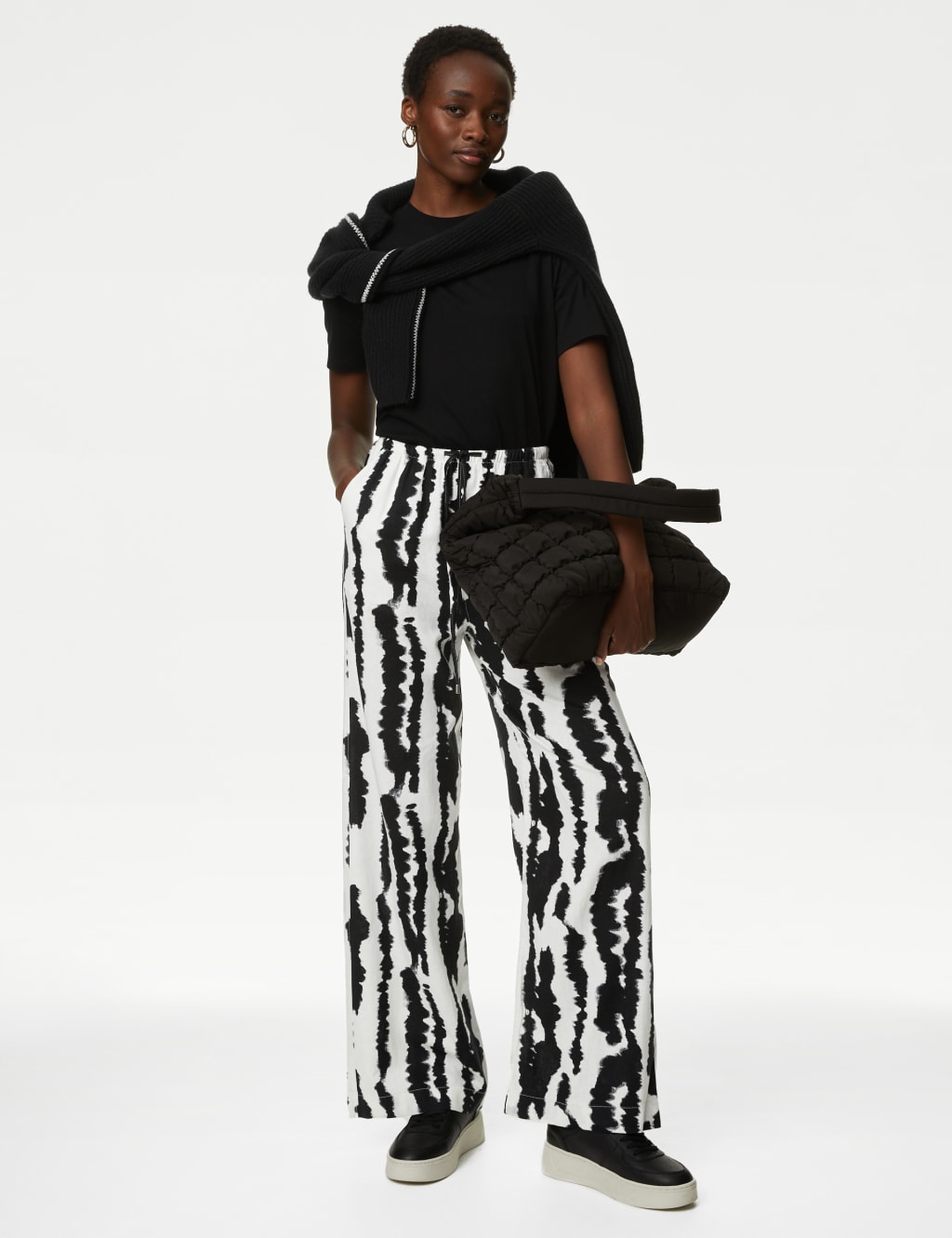 Loves the Sun Black Floral Print Wide-Leg Pants