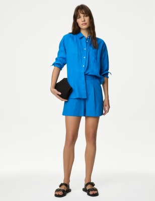 

Womens M&S Collection Linen Rich Shorts - Bright Blue, Bright Blue