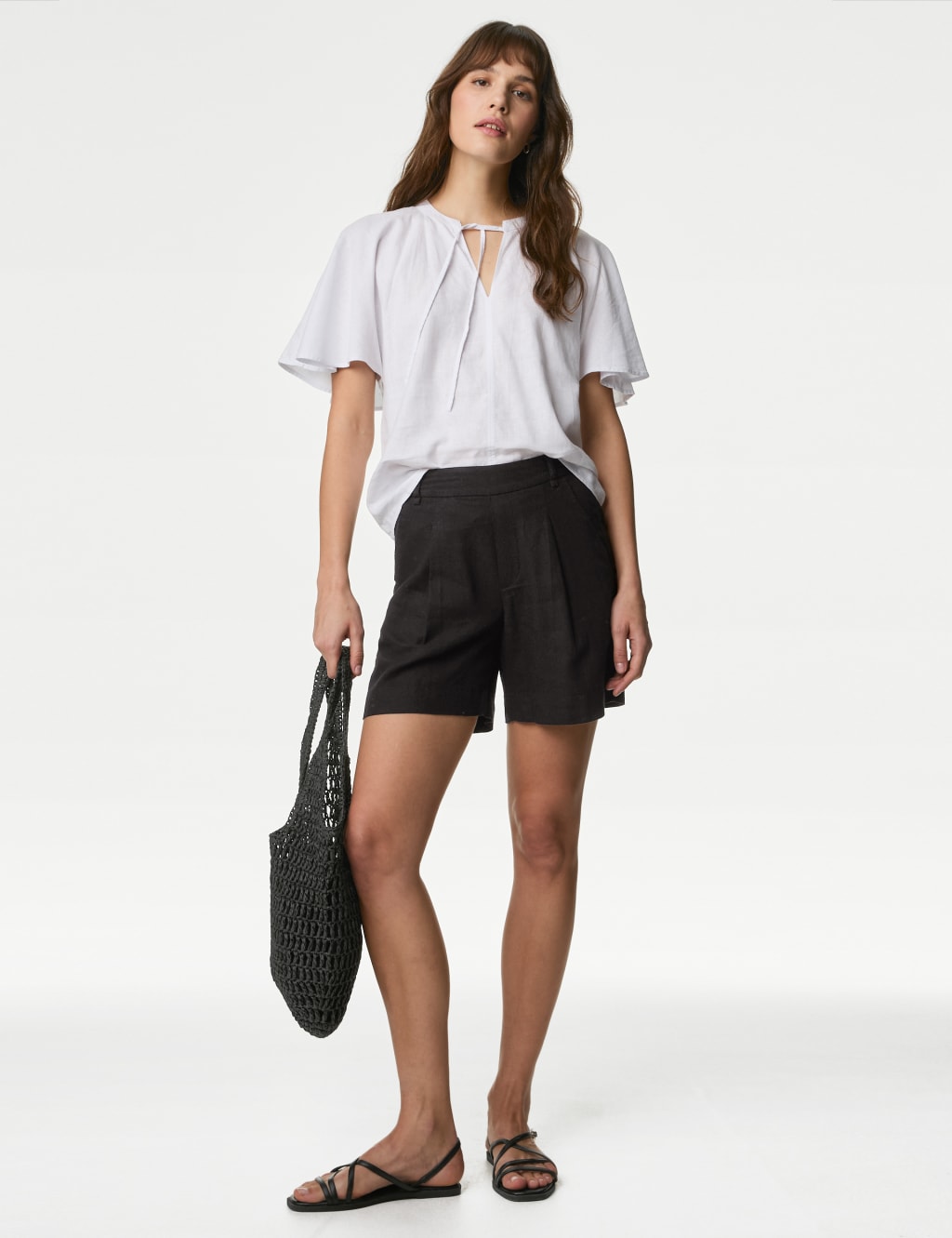 White Linen Blend Smart Short - WOMEN Shorts