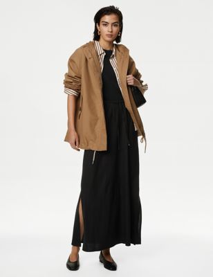 M&S Womens Linen Rich Maxi Skirt - 8SHT - Black, Black,Oatmeal