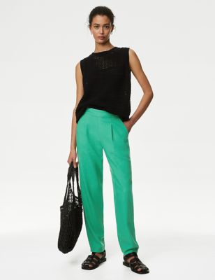 

Womens M&S Collection Linen Rich Tapered Trousers - Medium Green, Medium Green