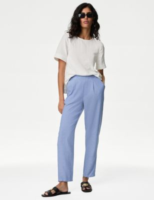 

Womens M&S Collection Linen Rich Tapered Trousers - Light Chambray, Light Chambray