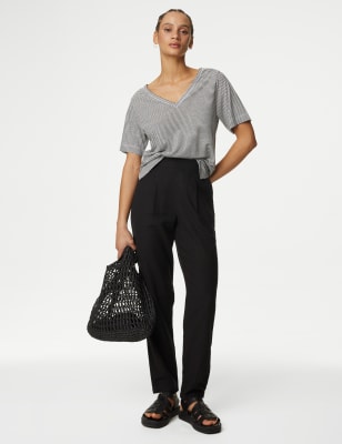 Cotton Rich Balloon Tapered Trousers, M&S Collection