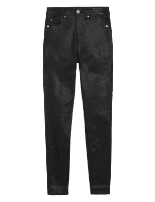 

Womens M&S Collection Schimmernde Skinny-Jeans „Ivy“ mit hohem Bund - Black, Black