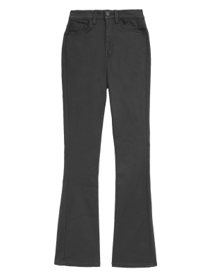 

Womens M&S Collection Schmal geschnittene Jeans mit hohem Bund, Beschichtung und ausgestelltem Bein - Black, Black
