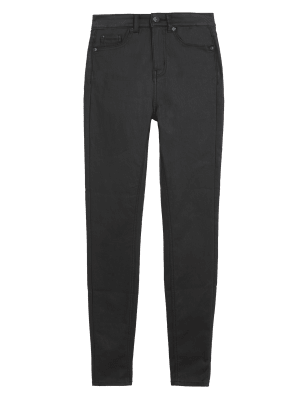 

Womens M&S Collection Ivy Coated Skinny Ankle Grazer Jeans - Black, Black