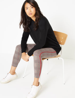 Leggings taille haute longueur cheville &agrave; carreaux