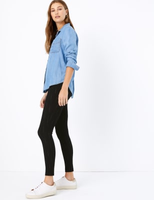 Leggings taille haute &agrave; fines rayures et motif chevrons