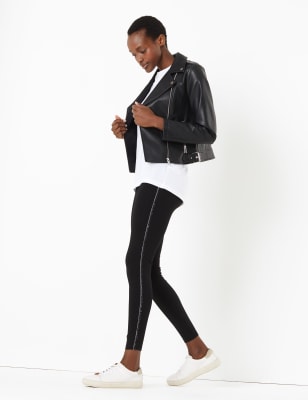 Leggings taille haute &agrave; rayures effet m&eacute;tallis&eacute;