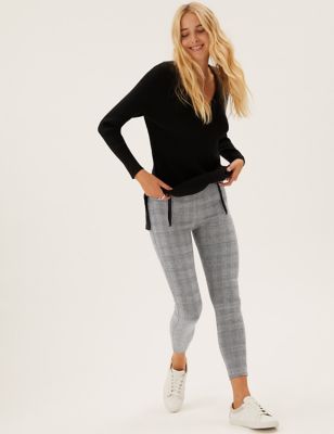 

Womens M&S Collection Zip Detail Checked High Waisted Leggings - Grey Mix, Grey Mix