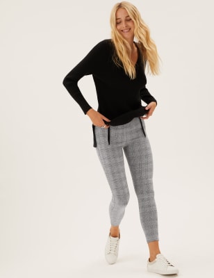 

Womens M&S Collection Karierte Leggings mit hohem Taillenbund und Reißverschlussdetail - Grey Mix, Grey Mix