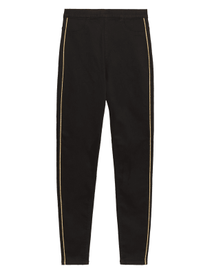 

Womens M&S Collection Jeggings mit hohem Bund und Streifendetail an der Seite - Black Mix, Black Mix