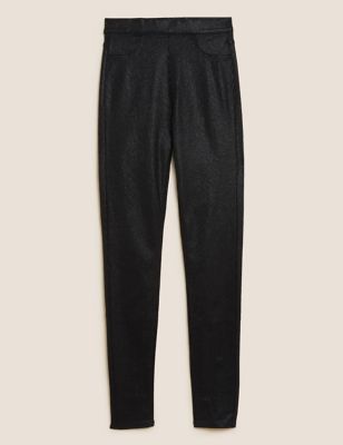 M&S Womens Printed Coated High Waisted Jeggings