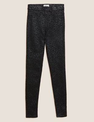 M&S Womens Printed Coated High Waisted Jeggings