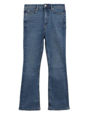 

Womens M&S Collection High Waisted Slim Flare Cropped Jeans - Medium Indigo, Medium Indigo