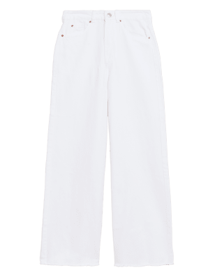 

Womens M&S Collection Knöchellange Jeans mit hohem Bund und weitem Bein - Soft White, Soft White