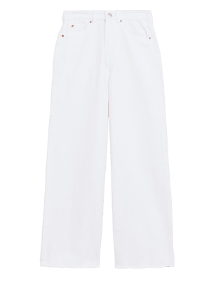 

Womens M&S Collection High Waisted Wide Leg Ankle Grazer Jeans - Soft White, Soft White