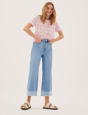 High Waisted Wide Leg Ankle Grazer Jeans